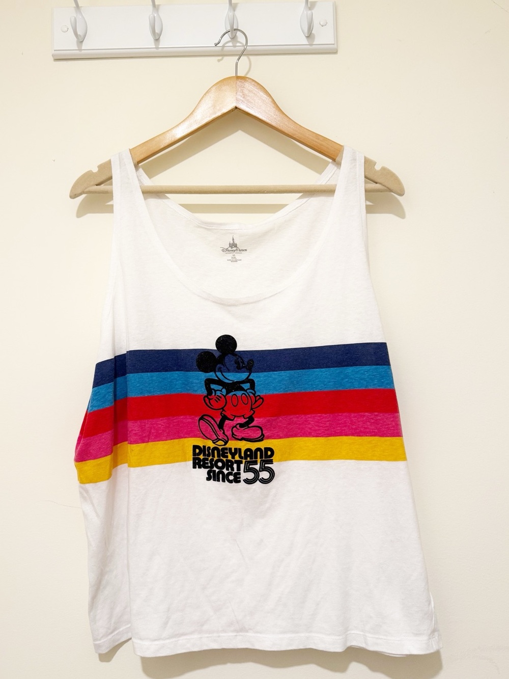 Disney White Tank with Blue, Teal, Red, Pink & Yellow Stripes